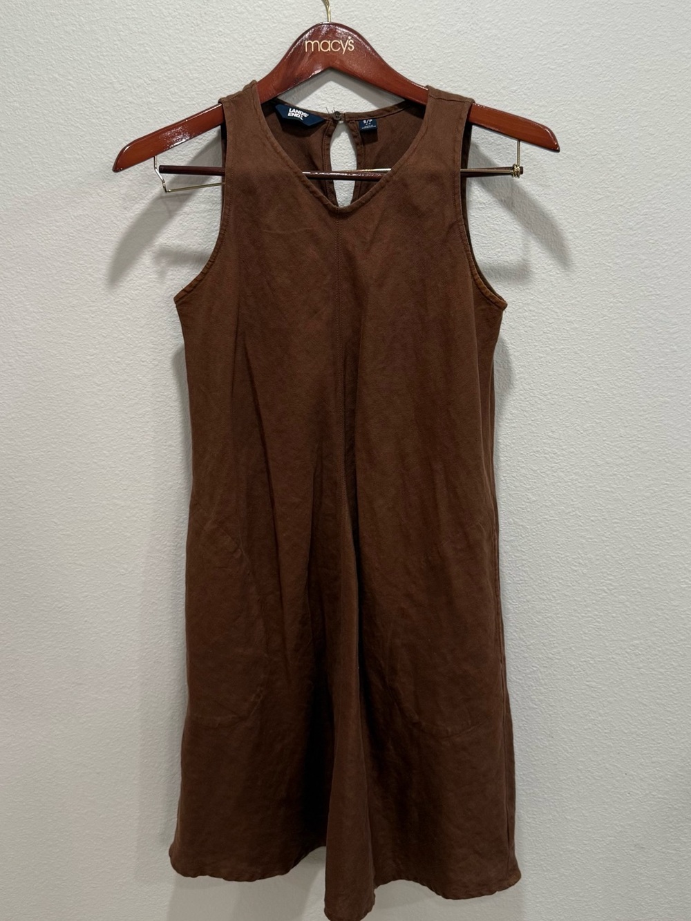 Lands’ End 100% Linen Brown Sleeveless A-Line Mini Dress Small